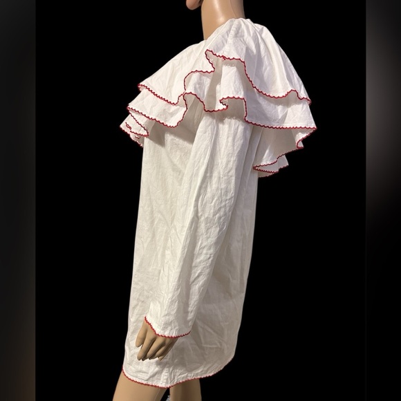 REVOLVE Lovers + Friends White Ruffle Lined Cotton Mini Dress Whimsical Women M - Picture 3 of 8